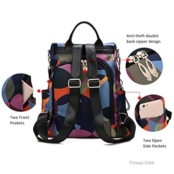 Anti-Theft Nylon Travel Backpack, Lightweight Daypack with 8 Pockets